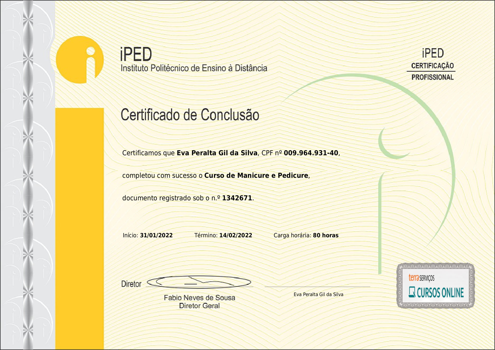 Certificado do Curso de Manicure e Pedicure